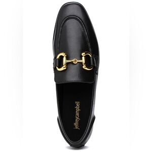 Jeffrey Campbell Velviteen Black Leather Gold Horsebit Loafers Size 8.5